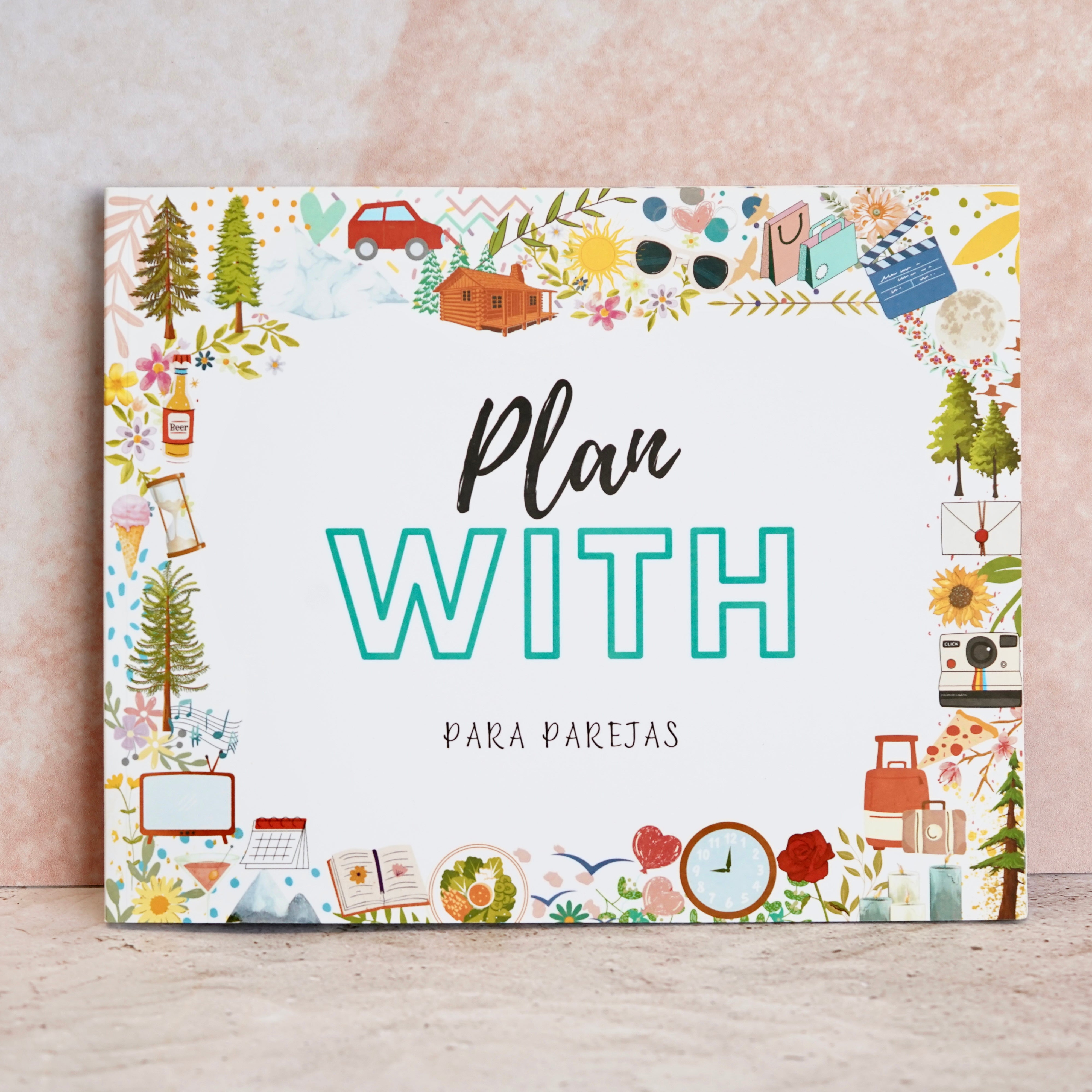 Pack Placa palabra personalizable con fotos +  Libro Plan With con 50 planes en pareja