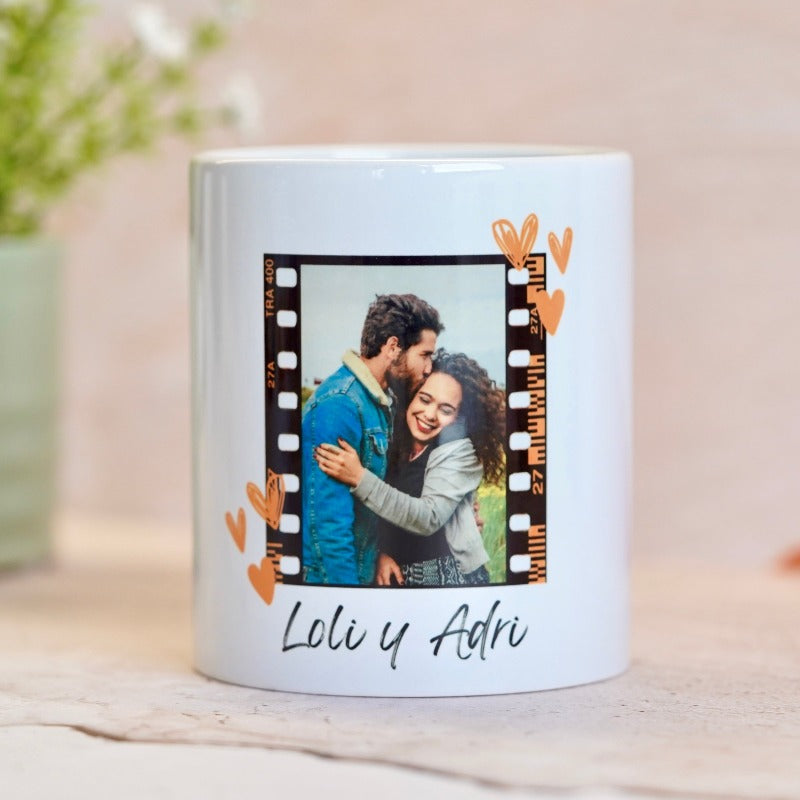 Taza de regalo con foto de enamorados y mensaje bonito