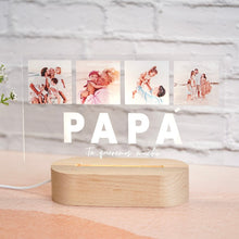 Cargar imagen en el visor de la galería, Lámpara con fotos de regalo Día del Padre con dedicatoria y luz led
