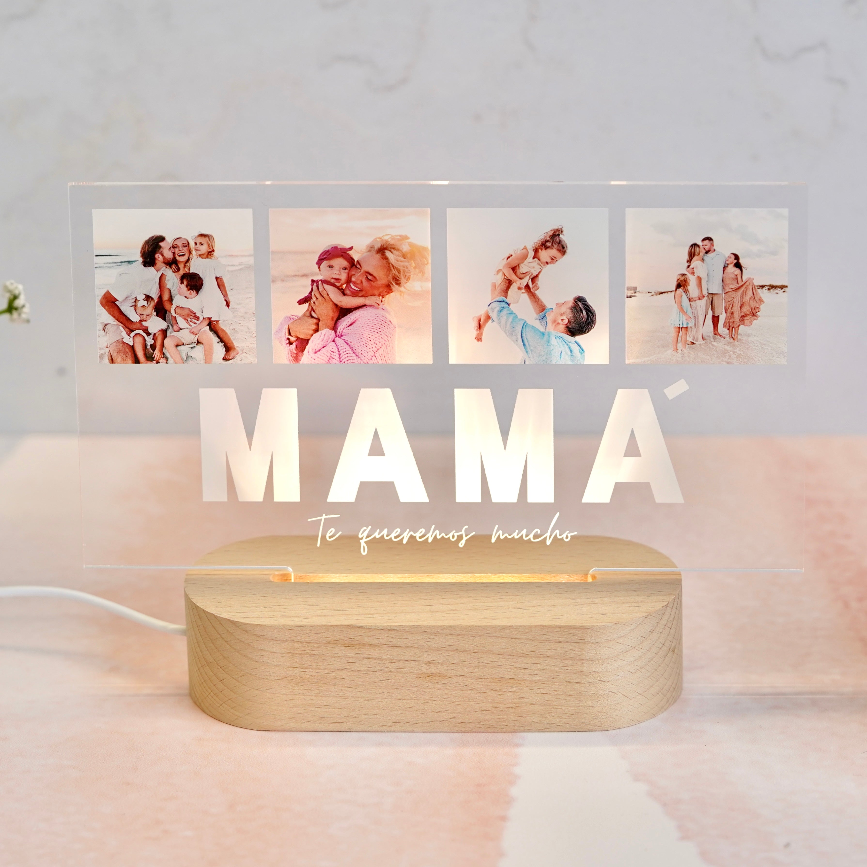 Lámpara con cuatro fotos especial como regalo para el día de la madre original y personalizado