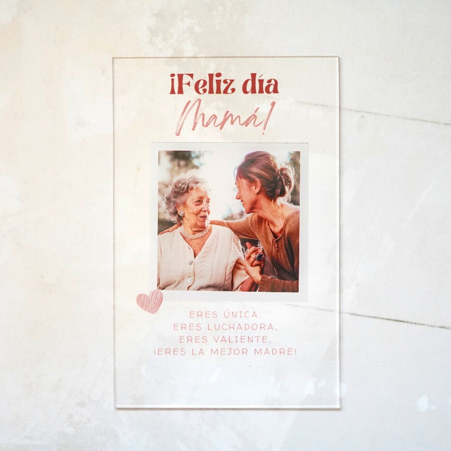 Placa Personalizable "Feliz Día" con foto central. Regalo ideal para el Día de la Madre y otras ocasiones especiales.