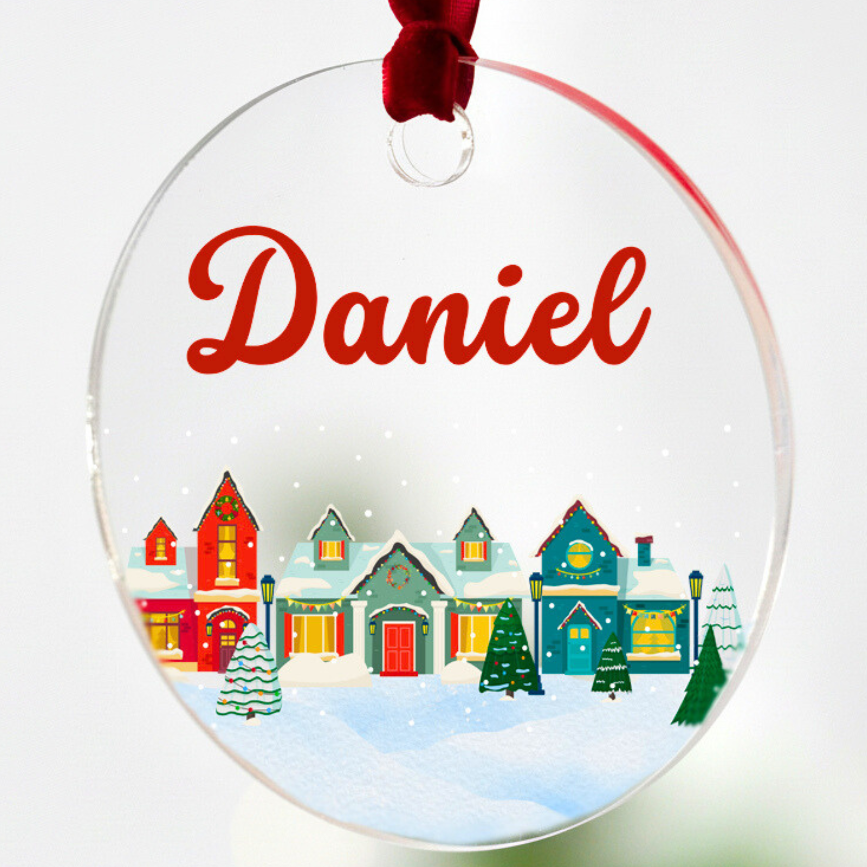 Adorno Navidad personalizado, pueblo nevado