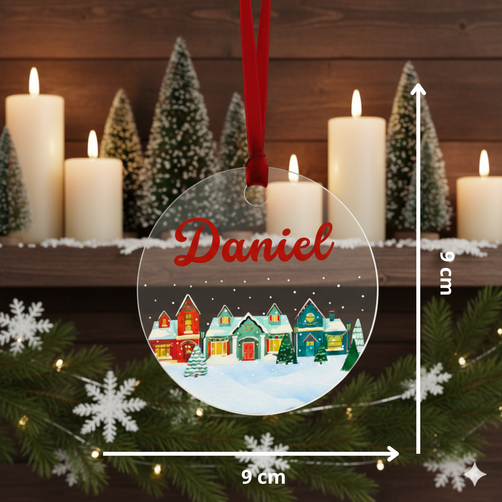 Adorno Navidad personalizado, pueblo nevado