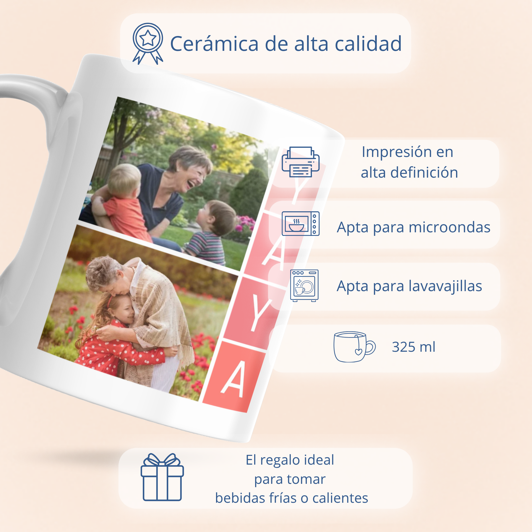 Taza Personalizada Yaya con 4 Fotos