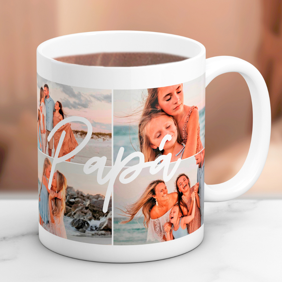 Taza "PAPÁ" collage con 4 fotos