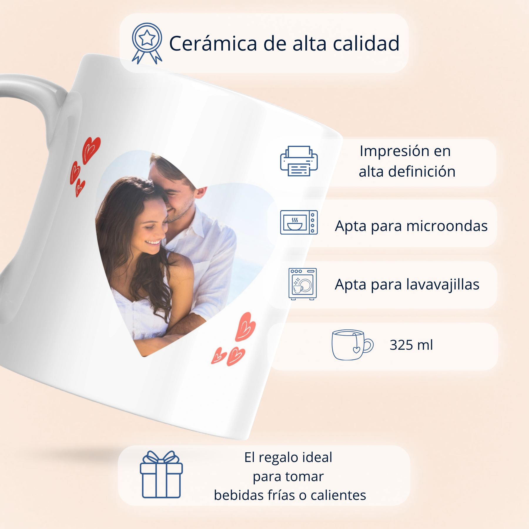 Caneca com foto de coração de casal 