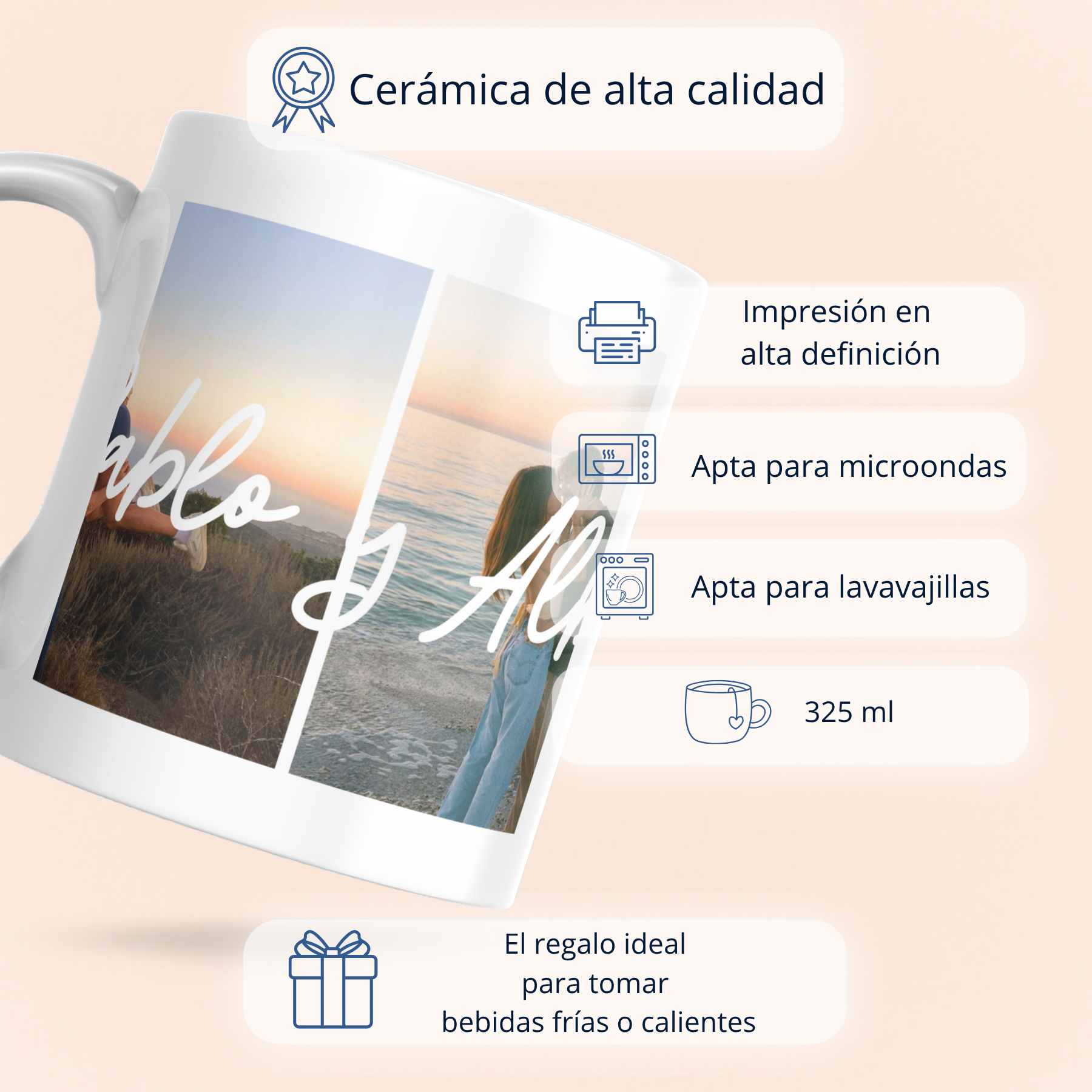 Caneca com foto de coração de casal 