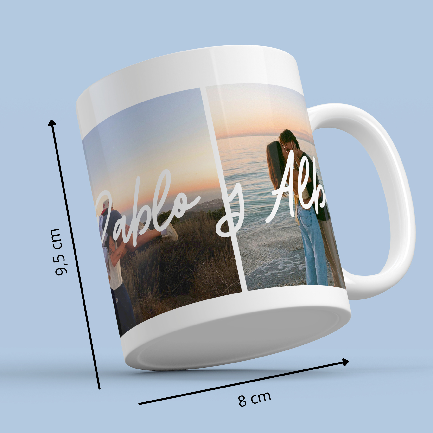 Caneca com foto de coração de casal 