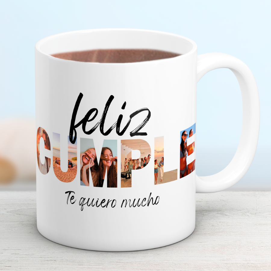 Taza frase "FELIZ CUMPLE" con fotos