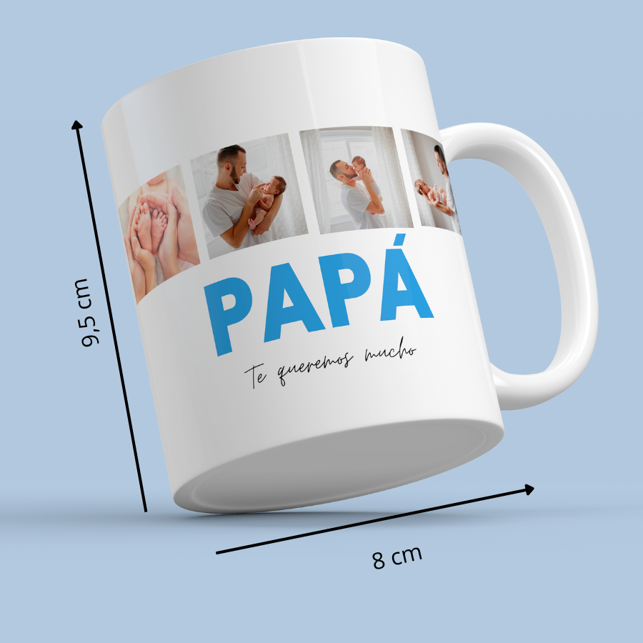 Taza "PAPÁ TE QUEREMOS MUCHO" con 4 fotos
