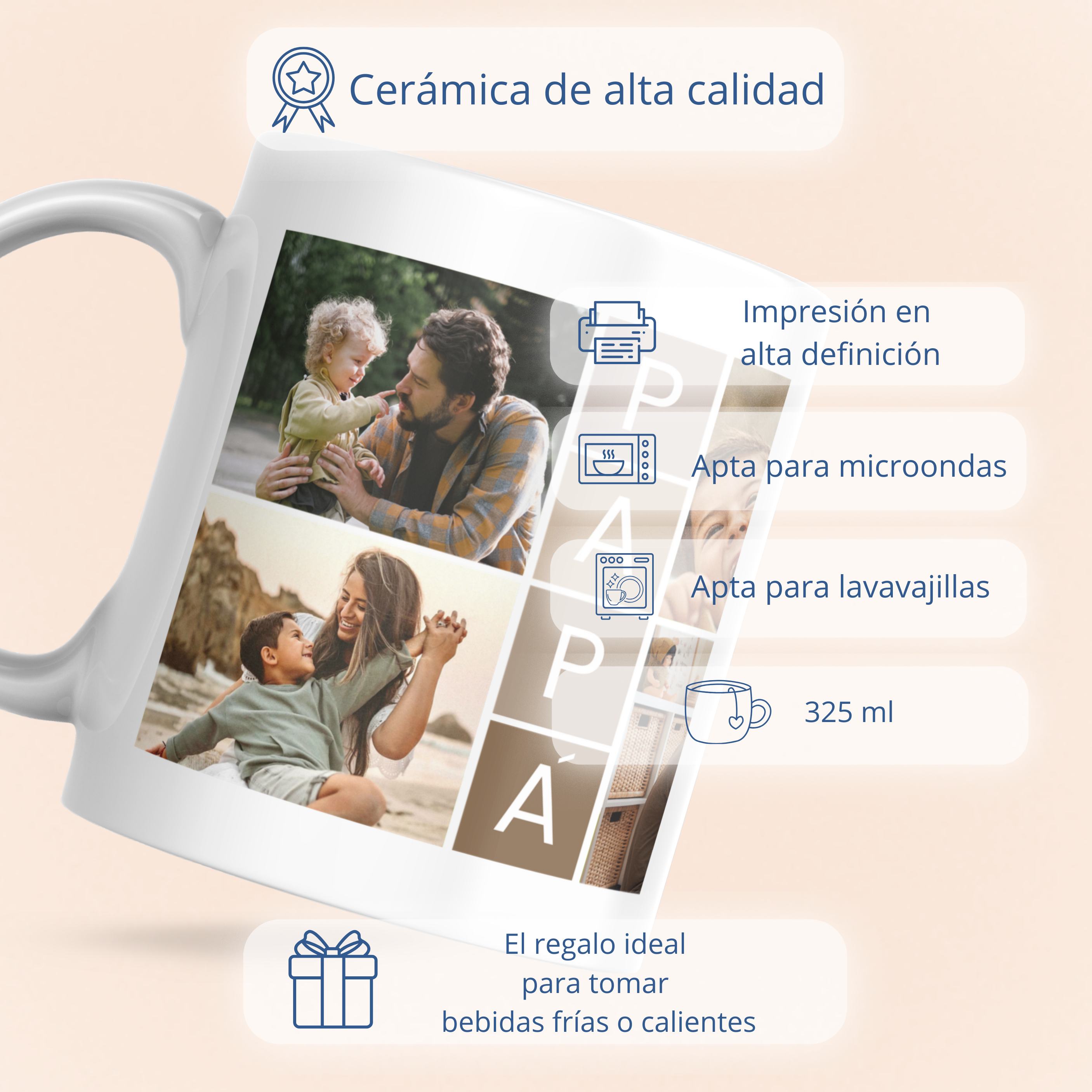 Colagem de caneca "PAI" com 4 fotos estilo retrô