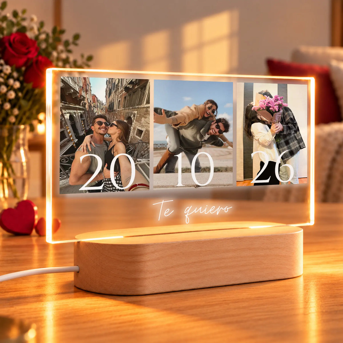 Lámpara Personalizada para Aniversario con 3 Fotos
