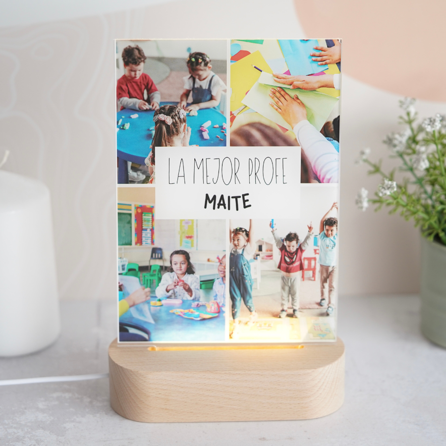 ¡ Celebra el fin de curso con nosotros !
Esta lámpara personalizada es un detalle original para regalar, puedes incluir una descripción y unas fotos con tu profesor o profesora favorito. Una lámpara sencilla pero original con la que recordar un gran curso escolar.

Sin duda...¡sorprenderás!