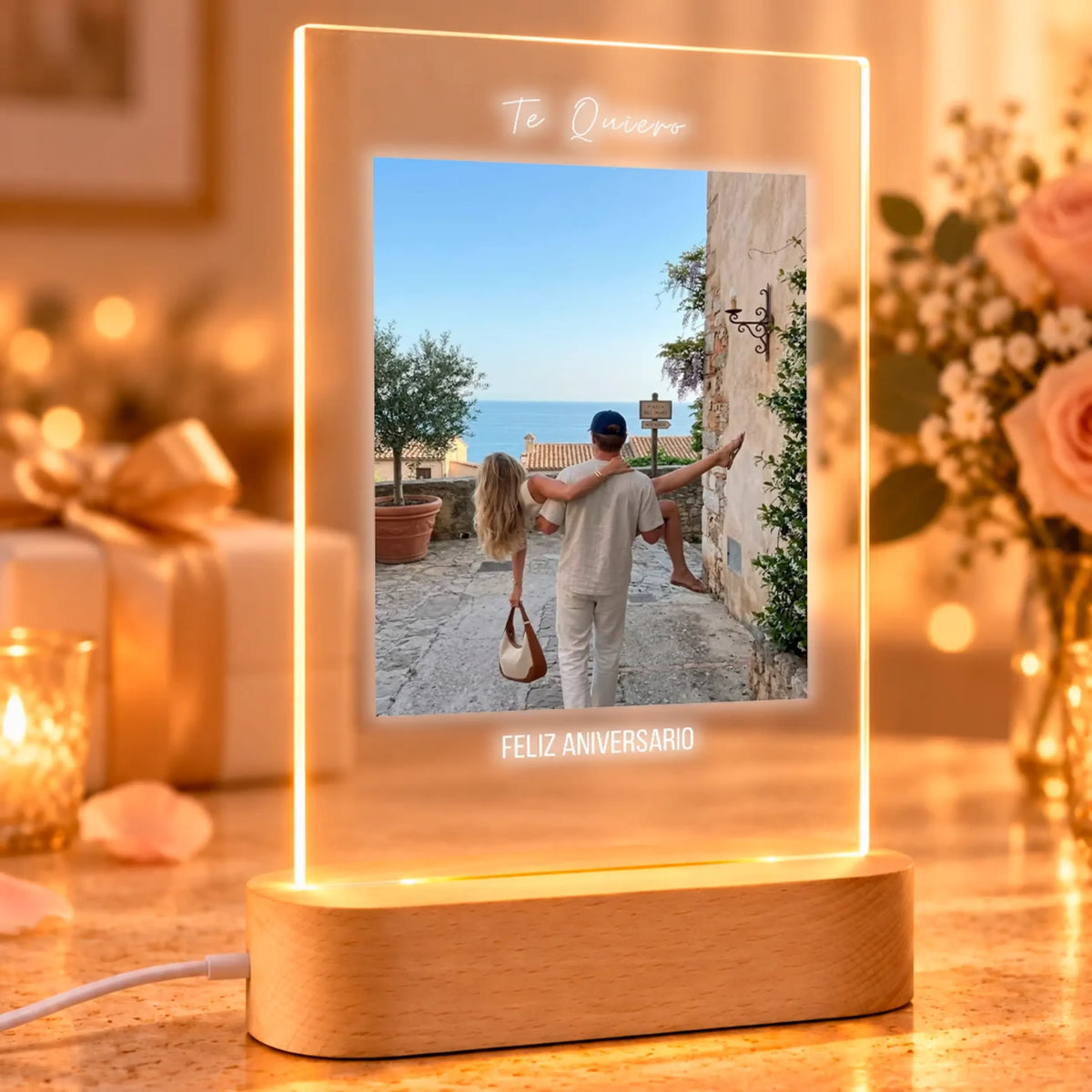 Lámpara Personalizada con Foto y Textos para Aniversario