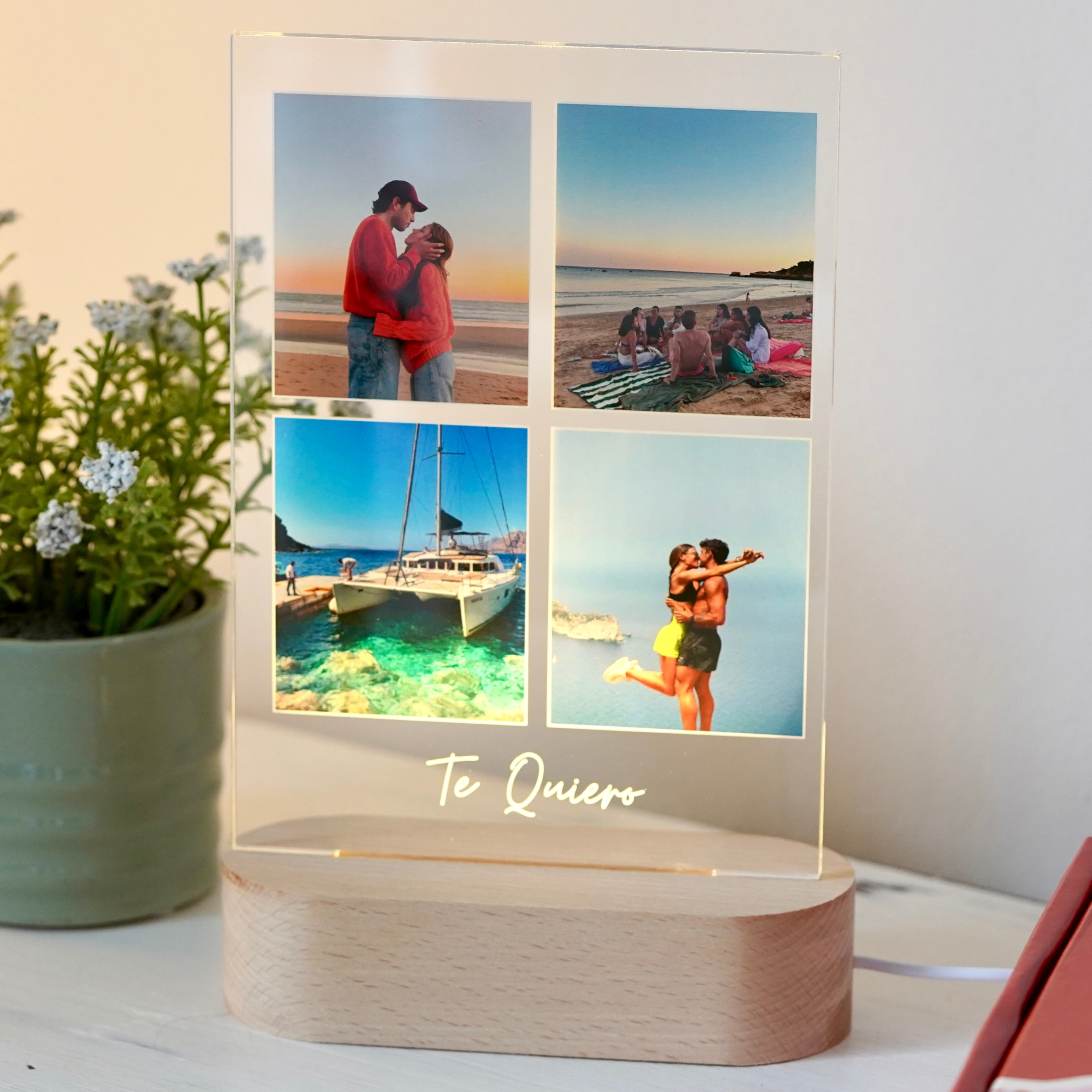 Lámpara 4 Fotos con Dedicatoria Vertical para Parejas
