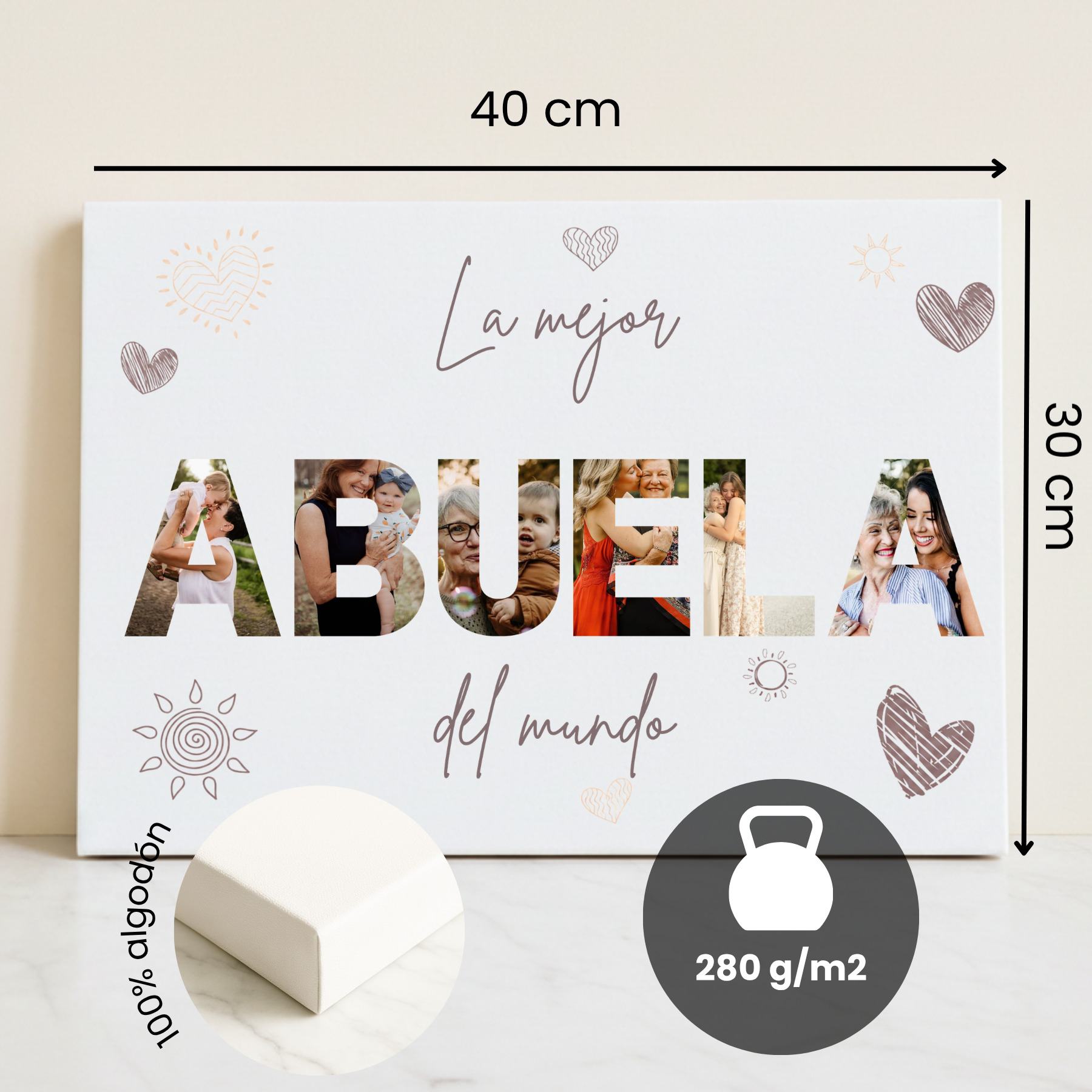 Lienzo Personalizado para Abuela con 6 Fotos y Dedicatoria