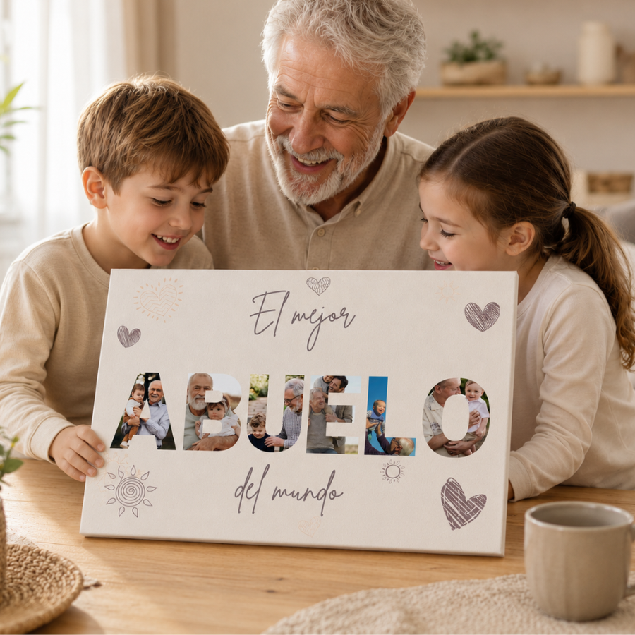 Lienzo Personalizado para Abuelo con 6 Fotos y Dedicatoria
