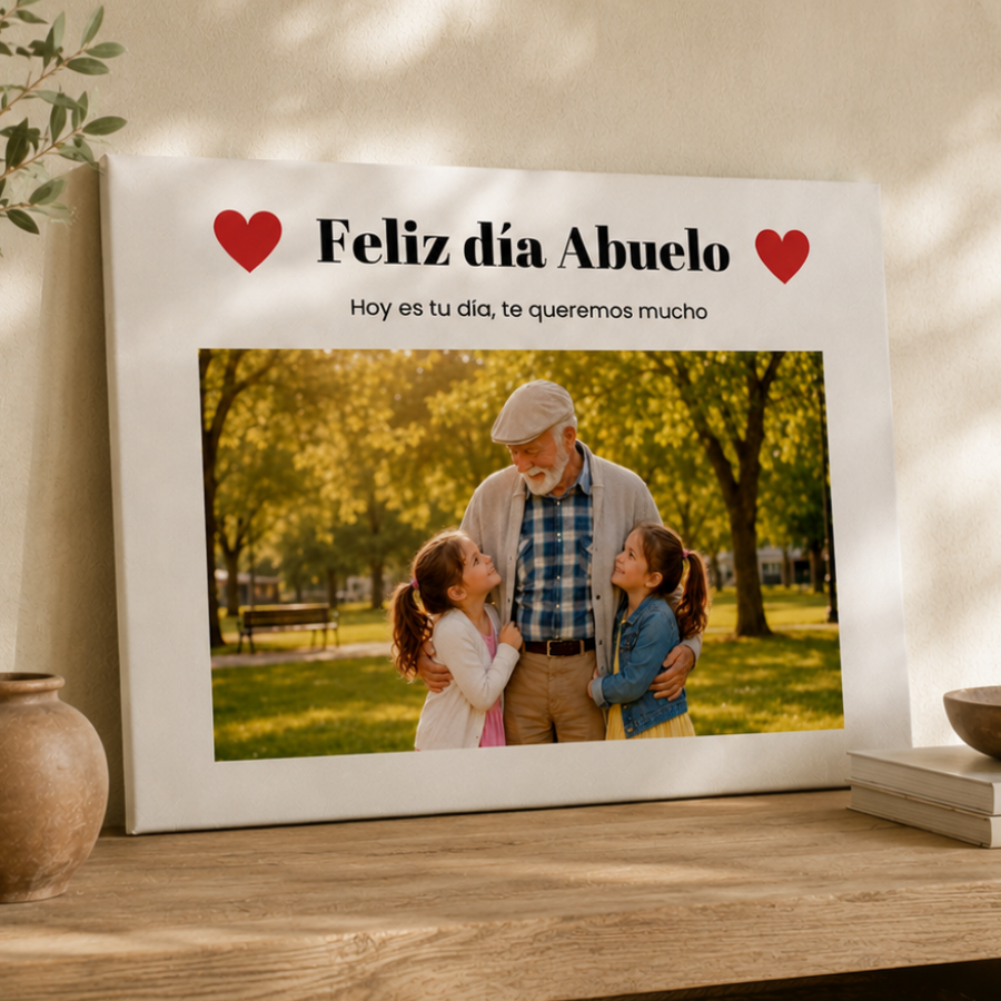 Lienzo Personalizado Feliz Día Abuelo con Foto y Dedicatoria