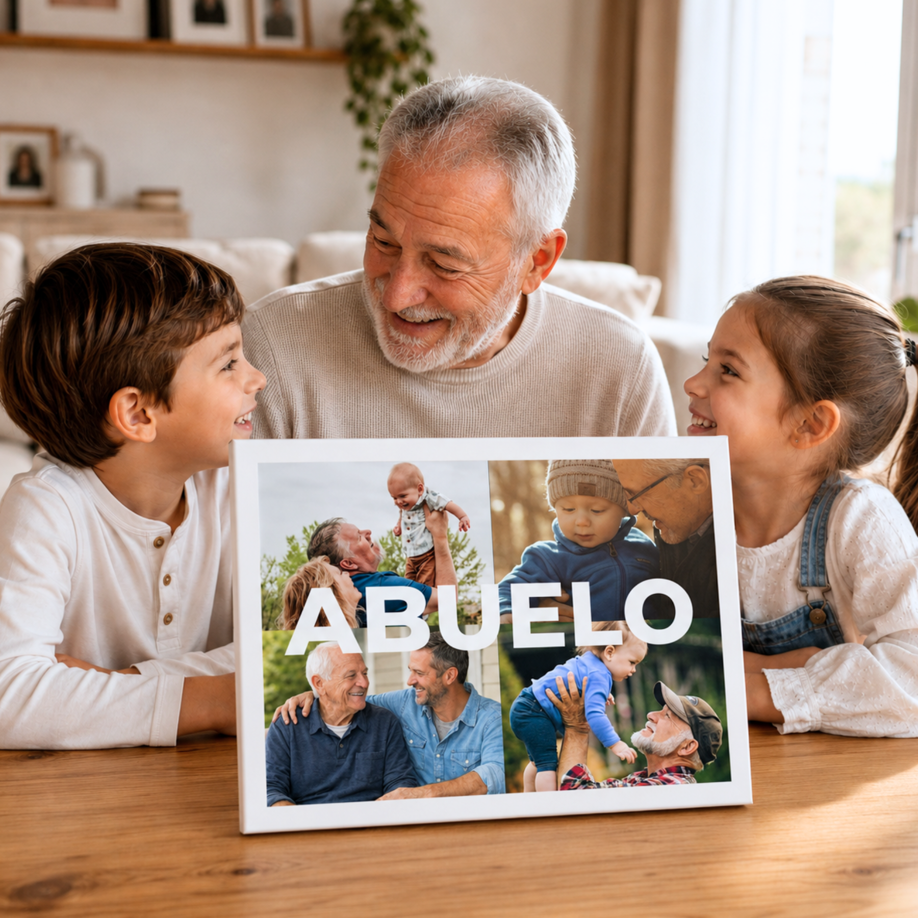Lienzo Personalizado para Abuelo con 4 Fotos y Texto Central