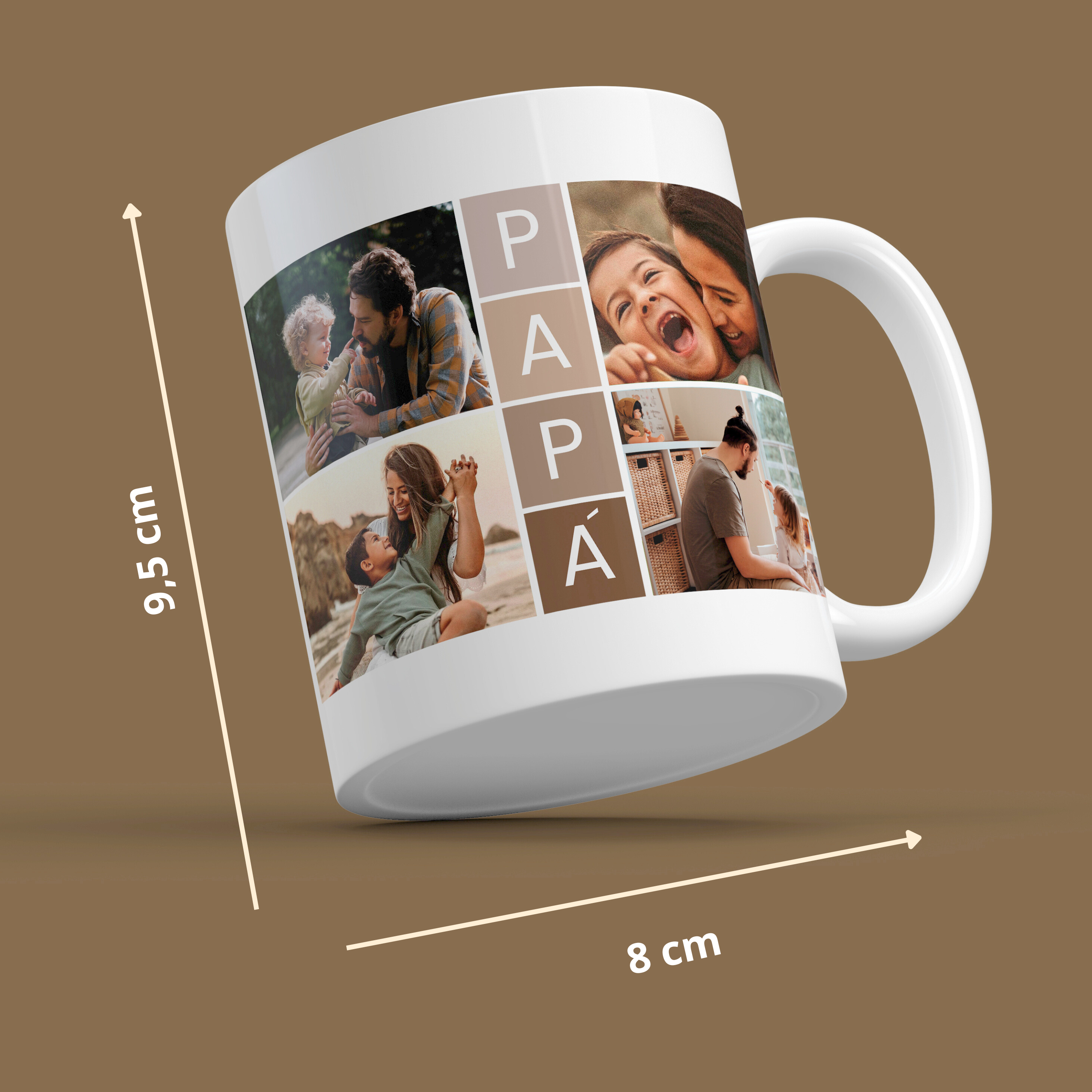 Colagem de caneca "PAI" com 4 fotos estilo retrô