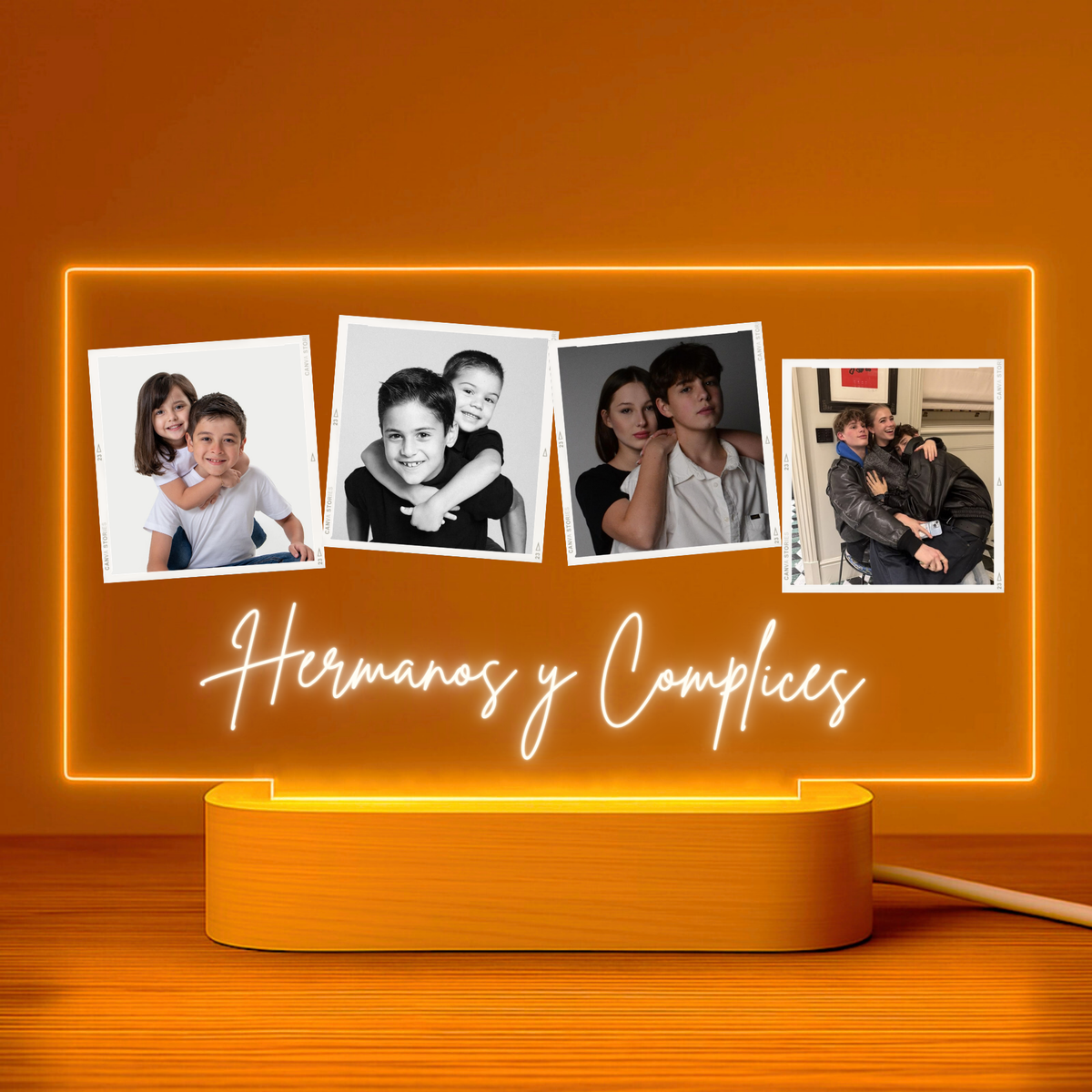 Lámpara Personalizada con 4 Fotos y Texto para Hermanos