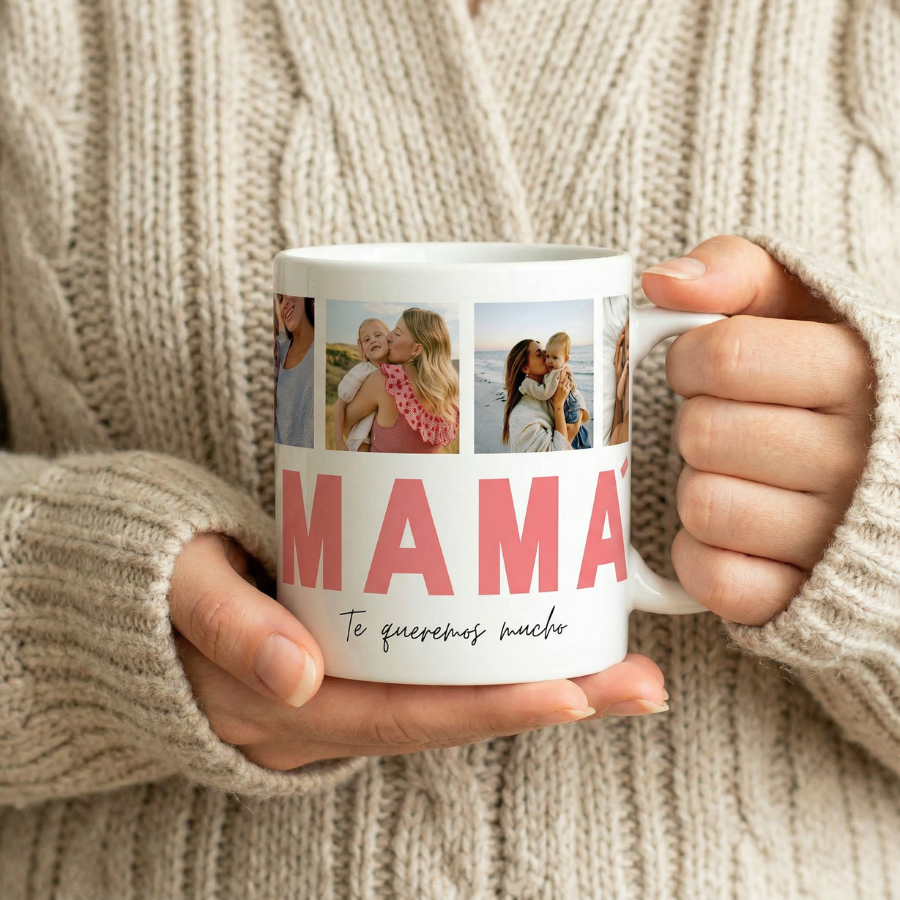 Taza Mamá abajo y 4 Fotos arriba
