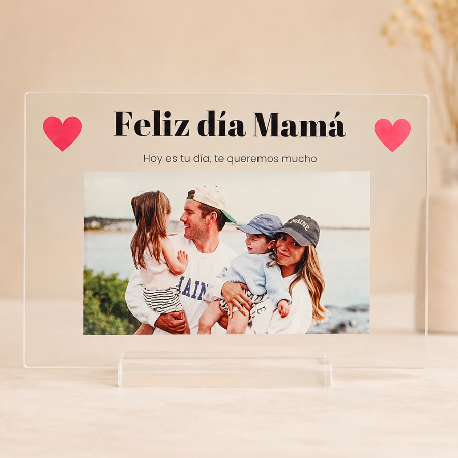 Placa Feliz Día Mamá con Corazones