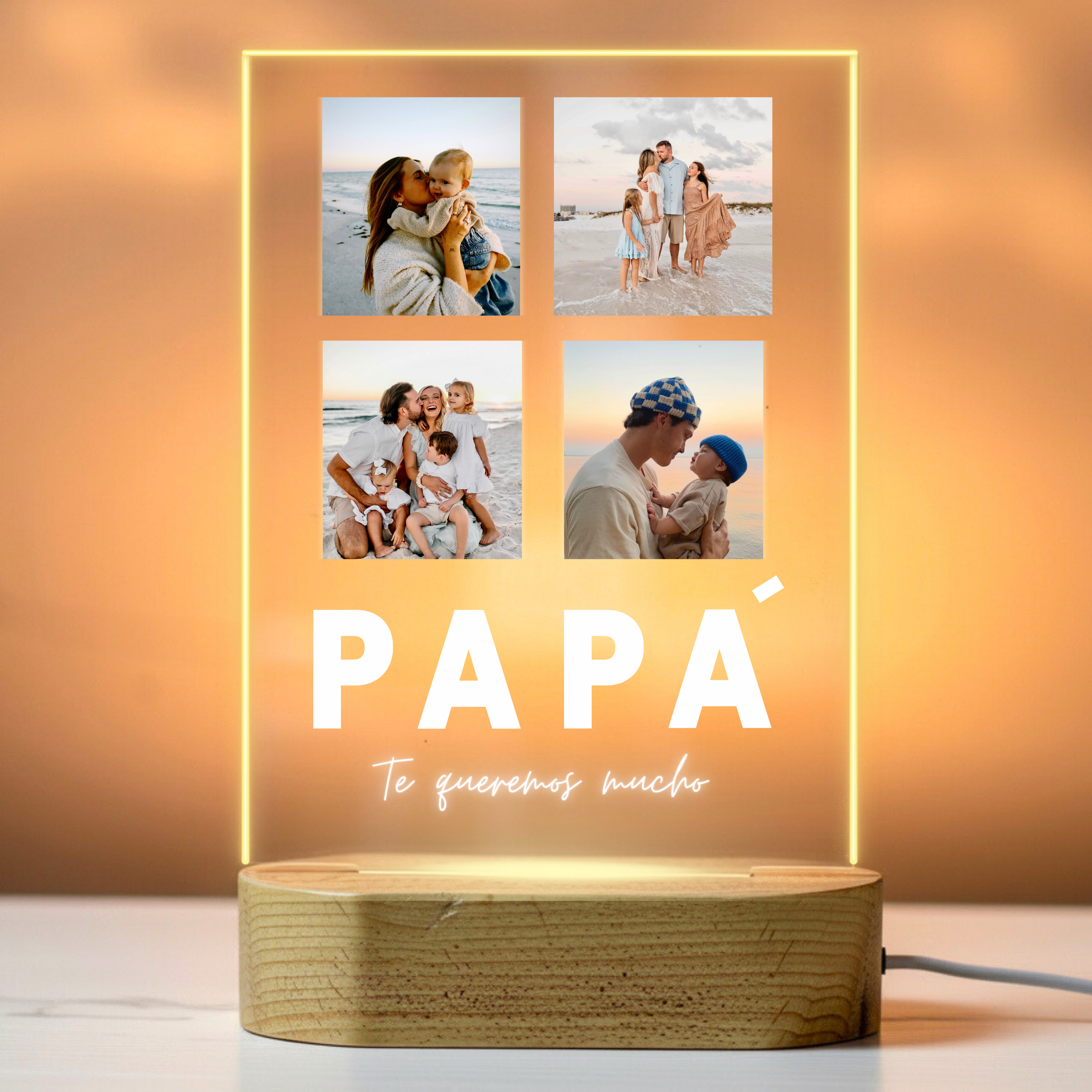 Lámpara PAPÁ con 4 fotos y Mensaje