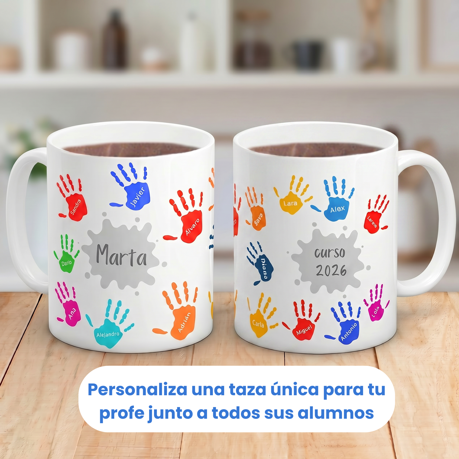 Taza Personalizada con Nombres y manos de colores