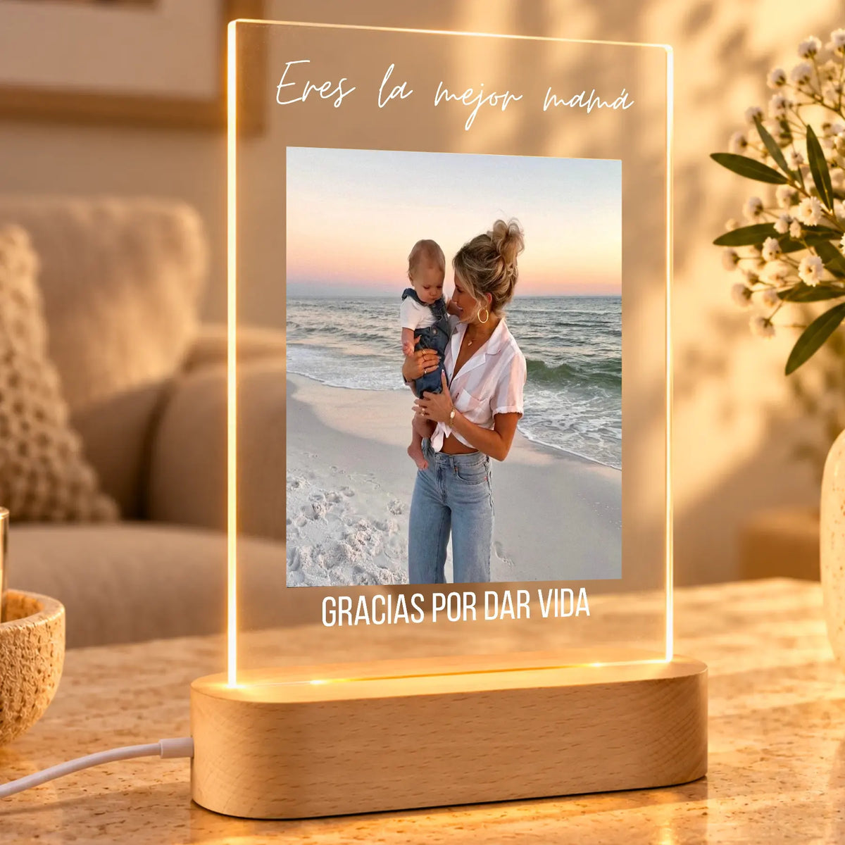 Lámpara Personalizada con Foto y Textos para Madres