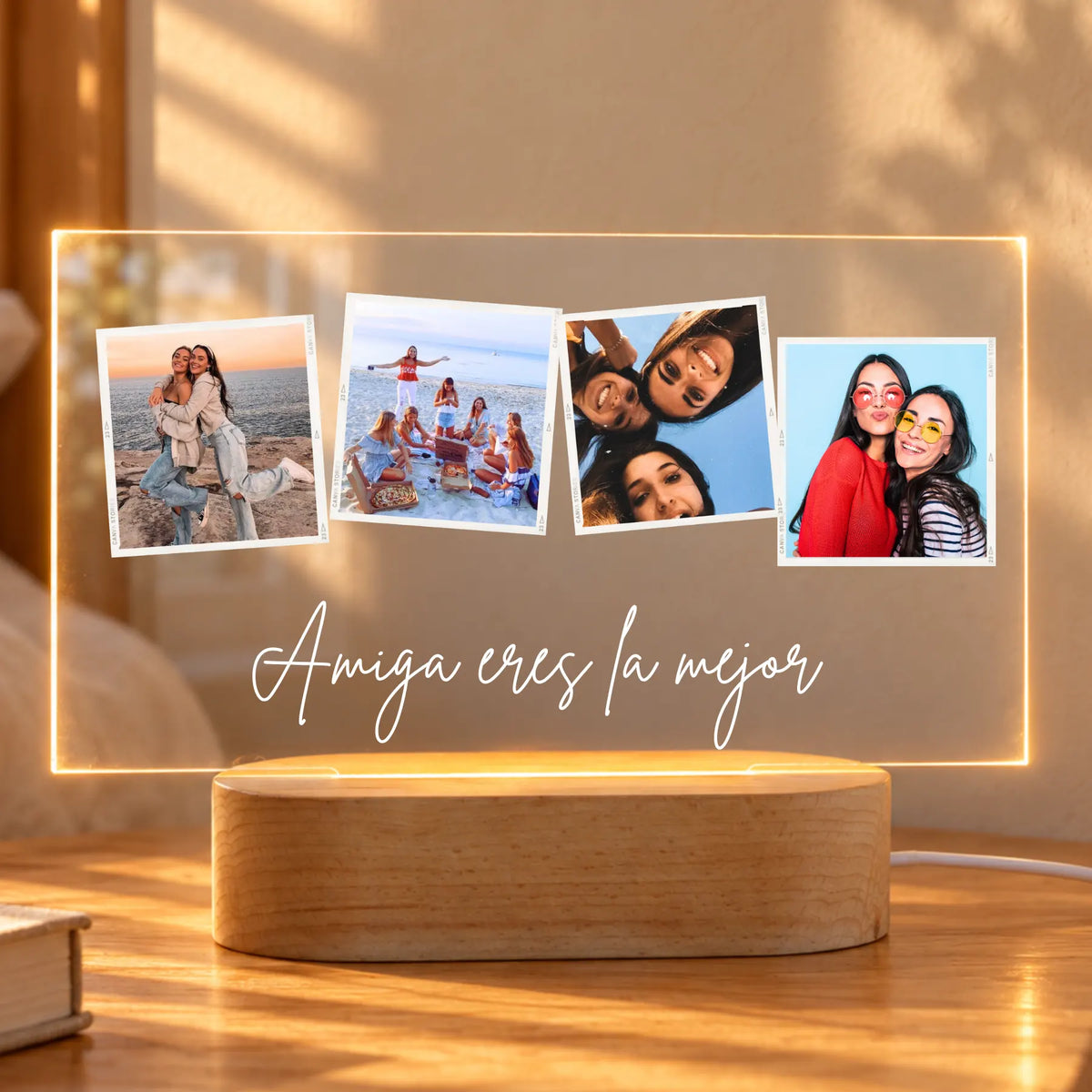 Lámpara Personalizada con 4 Fotos y Texto para Amigas