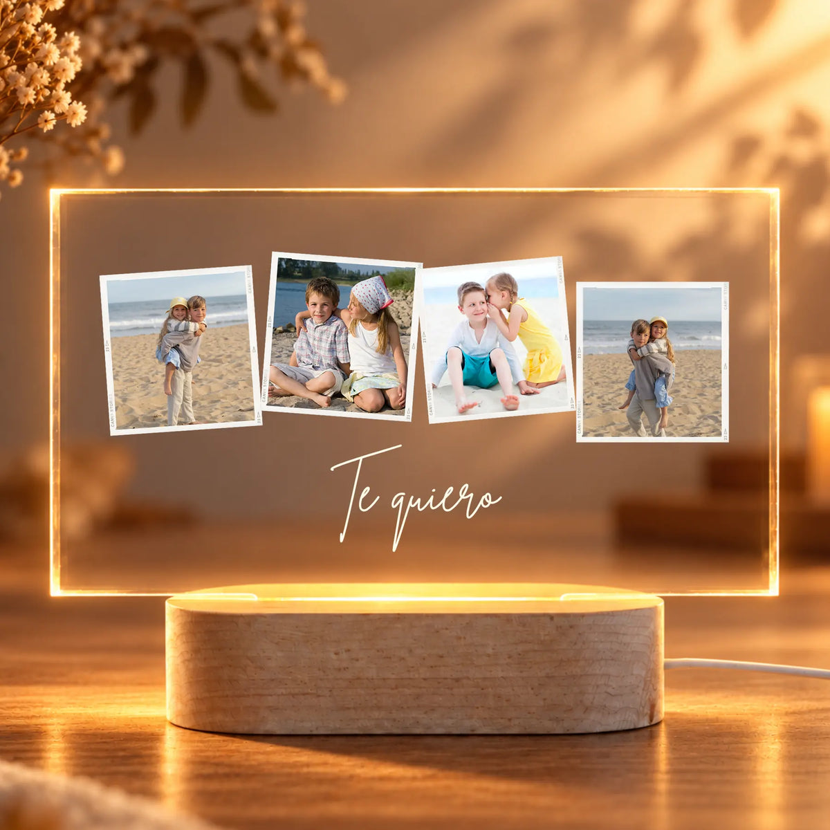 Lámpara Personalizada con 4 Fotos y Texto para Hermanos