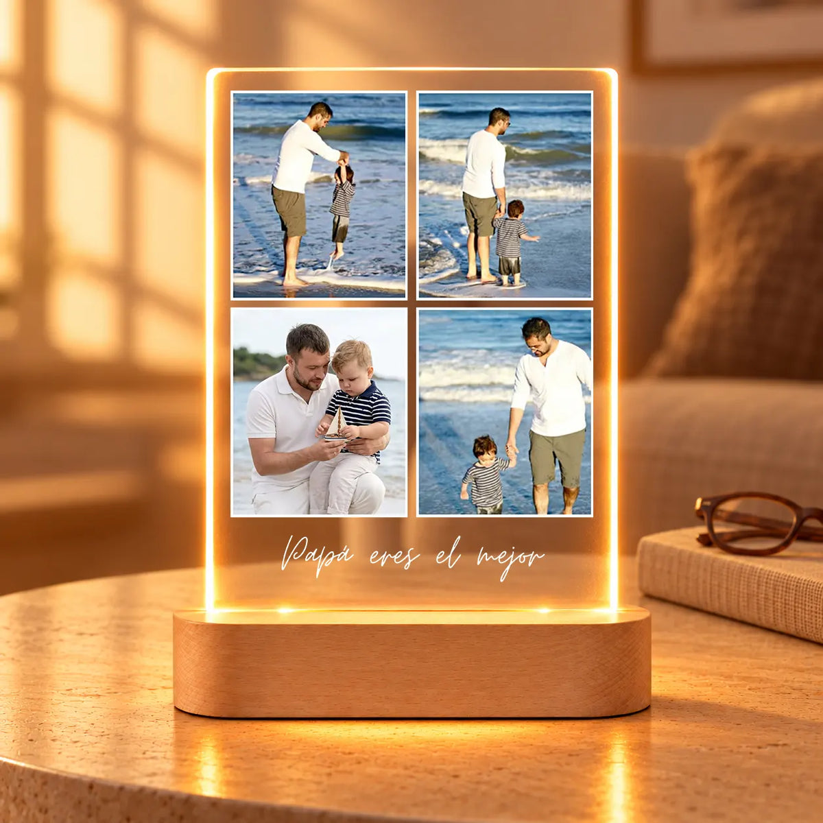 Lámpara Personalizada Vertical con 4 Fotos y Dedicatoria para Padres