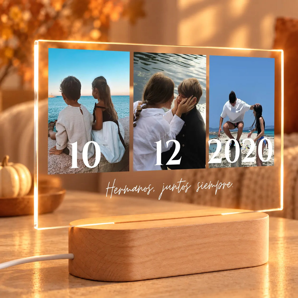 Lámpara Personalizada para Hermanos con 3 Fotos
