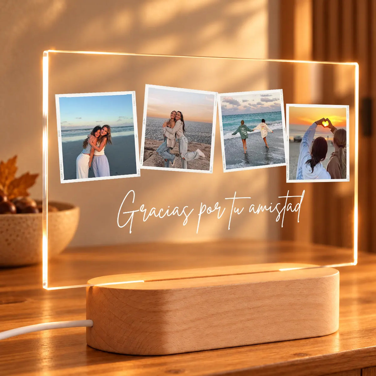 Lámpara Personalizada con 4 Fotos y Texto para Amigas