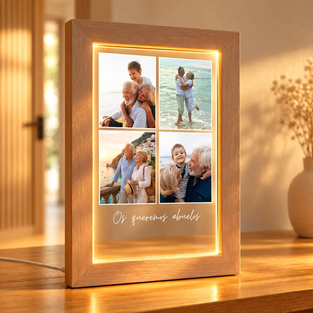 Lámpara Personalizada Vertical con 4 Fotos y Dedicatoria para Abuelos