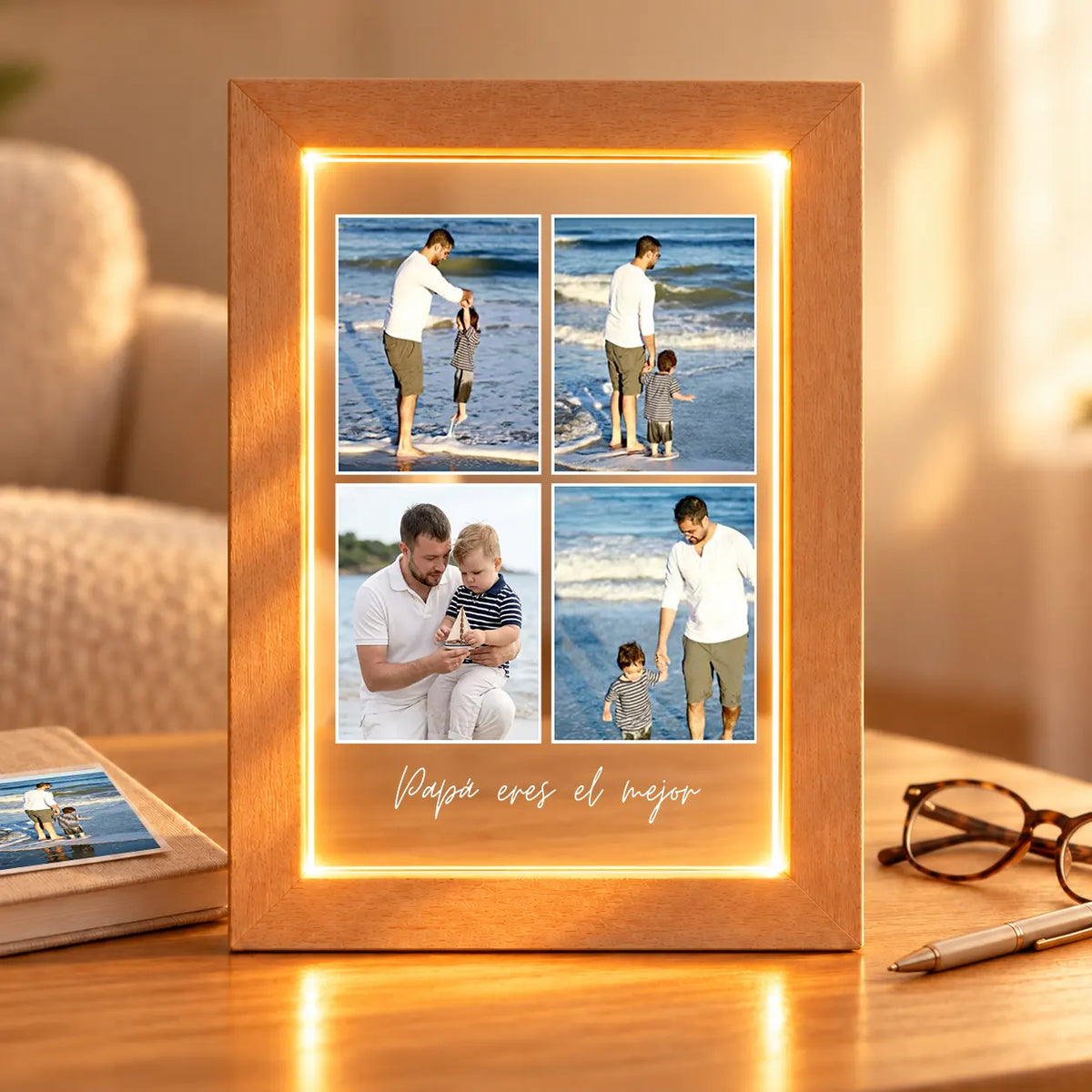 Lámpara Personalizada Vertical con 4 Fotos y Dedicatoria para Padres