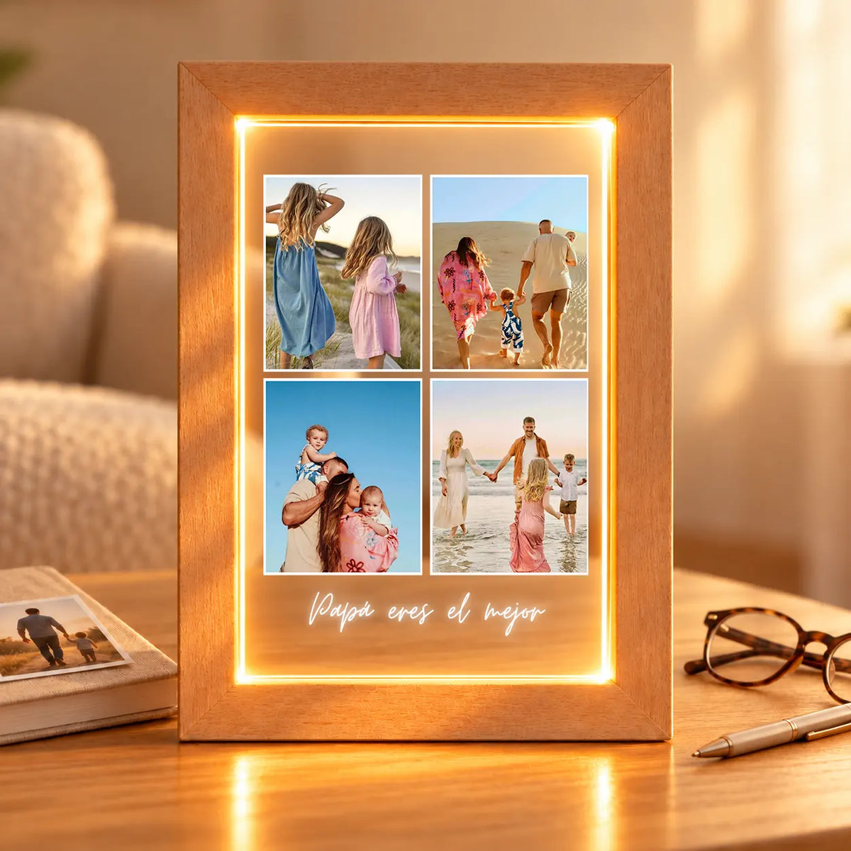 Lámpara Personalizada Vertical con 4 Fotos y Dedicatoria para Padres