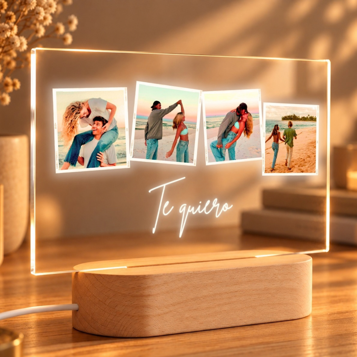 Lámpara Personalizada con 4 Fotos y Texto para Parejas
