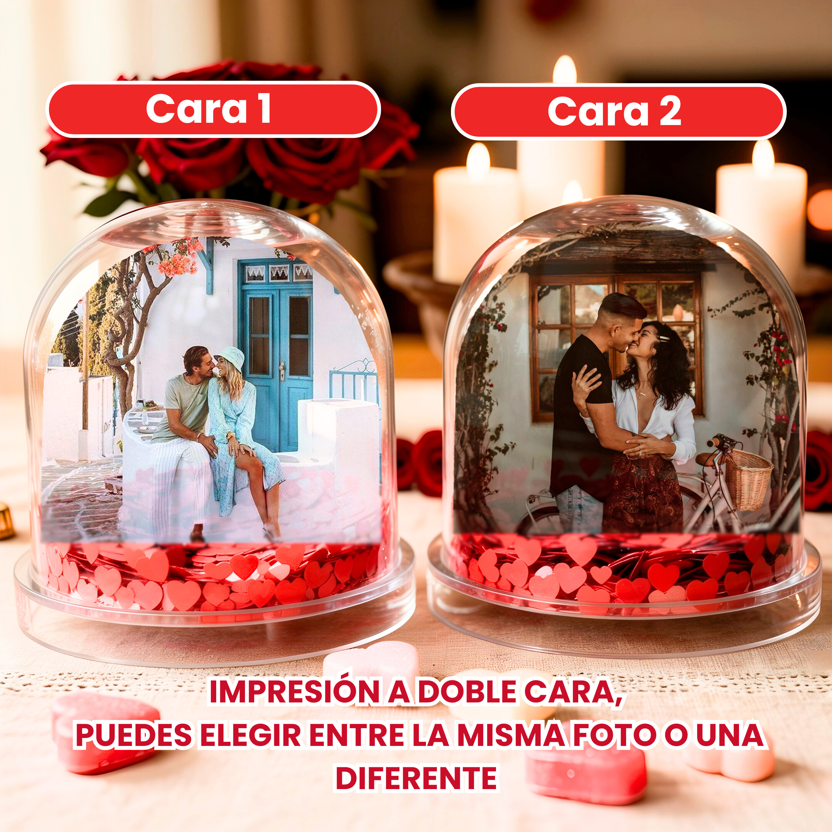 Bola de agua personalizada, con corazones