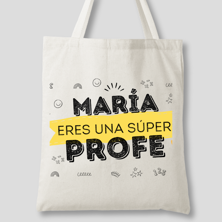 Tote Bag Super Profe , ¿ Buscas un regalo de fin de curso ?📚 , descubre nuestras Tote Bag personalizadas para ti o tu profesor o profesora favoritos: especiales, emotivas y listas en 48h. ¡ Sorprenderás !