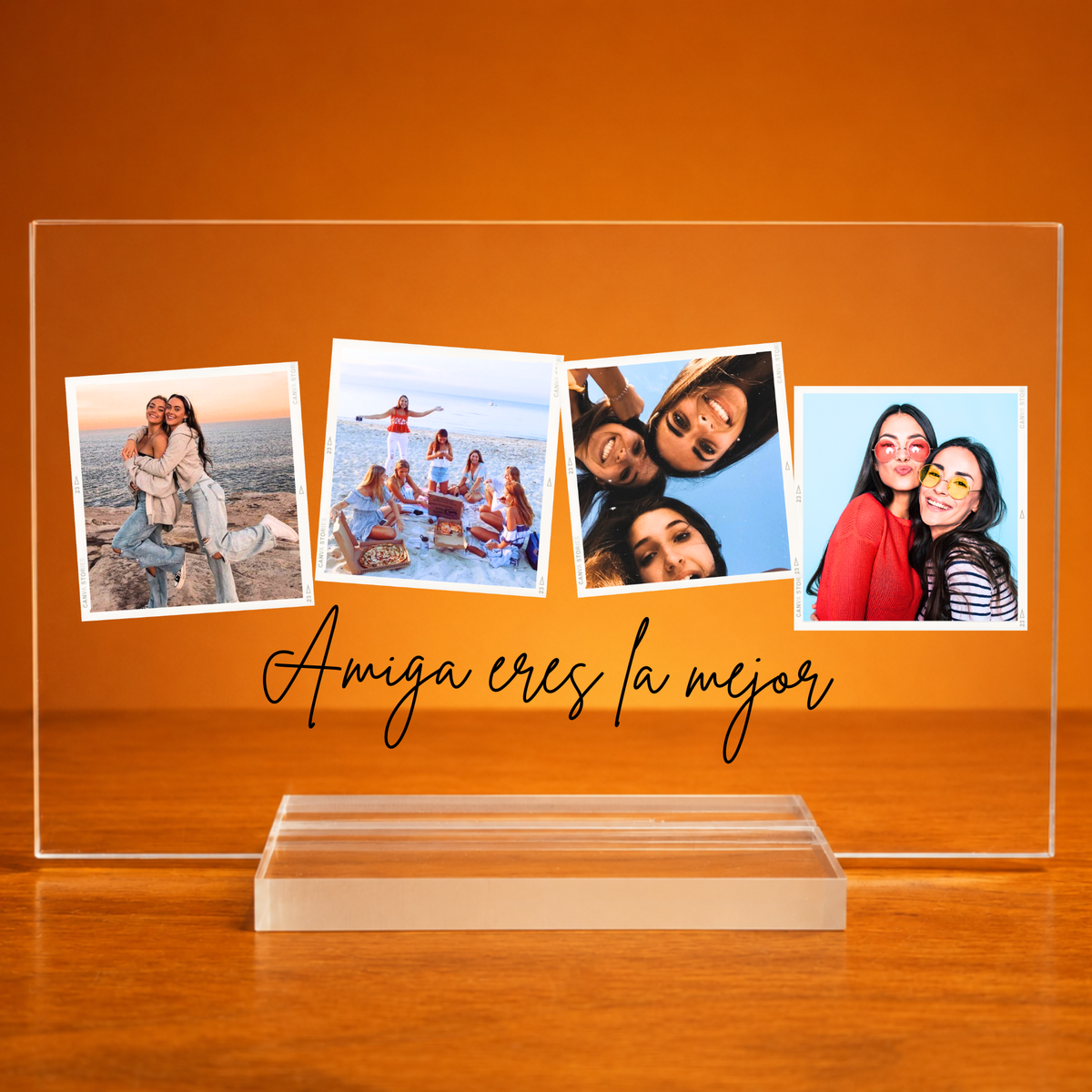 Lámpara Personalizada con 4 Fotos y Texto para Amigas