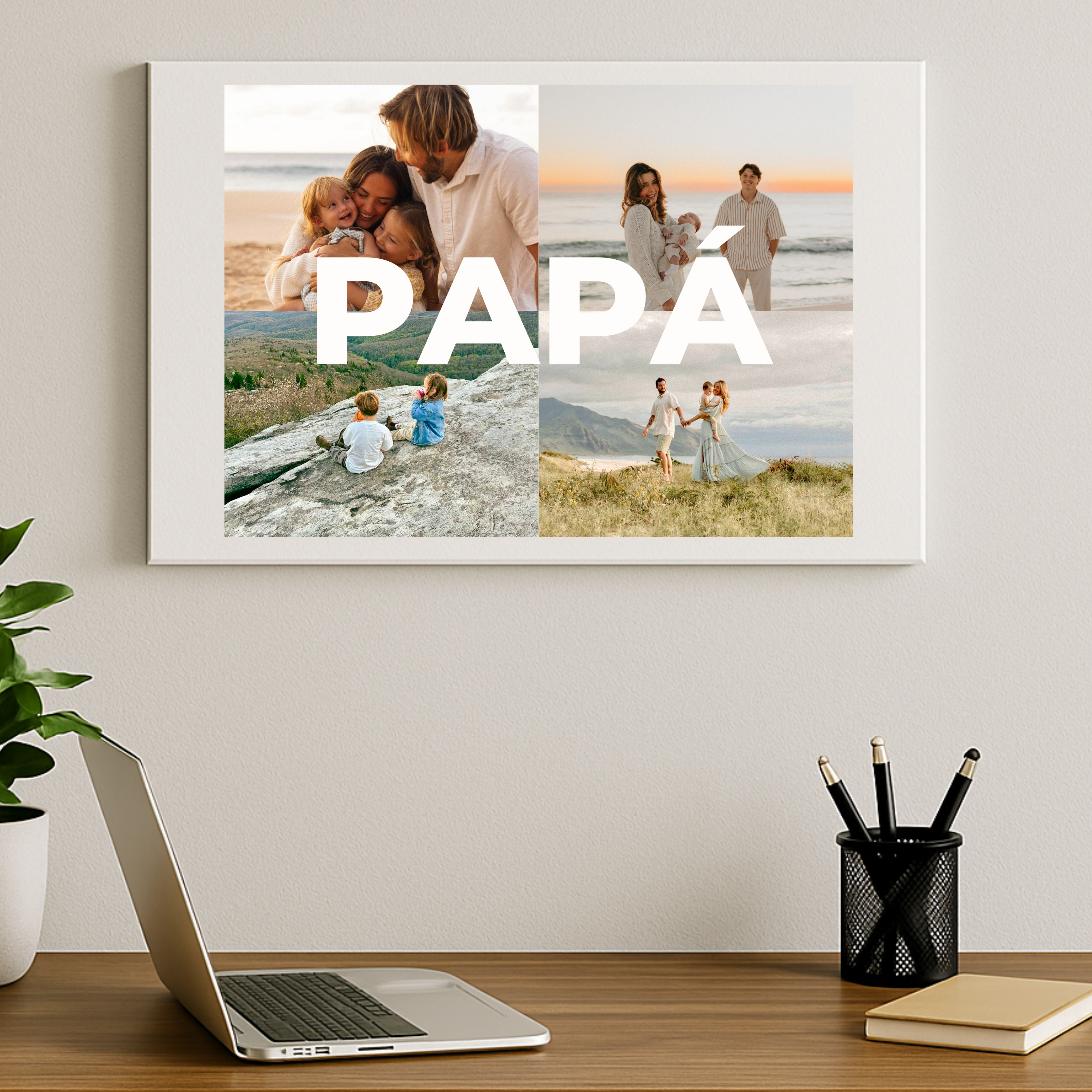 Lienzo 4 fotos con texto PAPÁ en centro