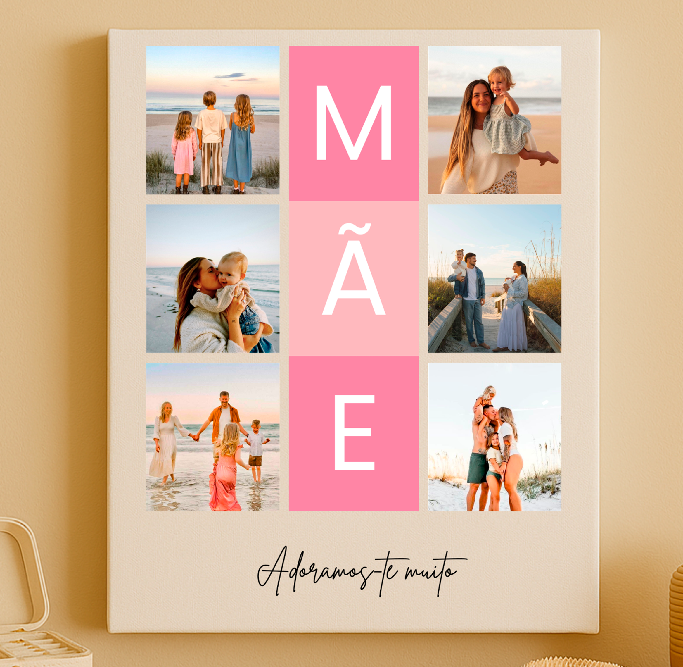 Tela personalizada «MÃE» com 6 fotos