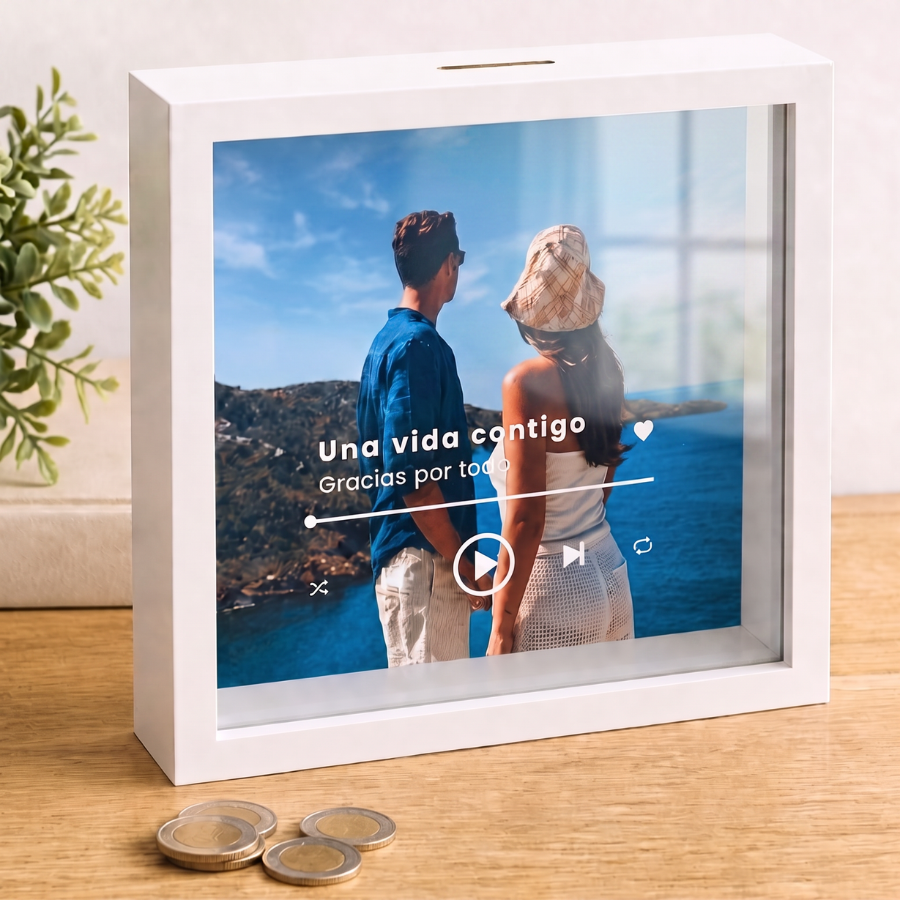 Hucha personalizada con foto completa y canción especial, regalo original para pareja