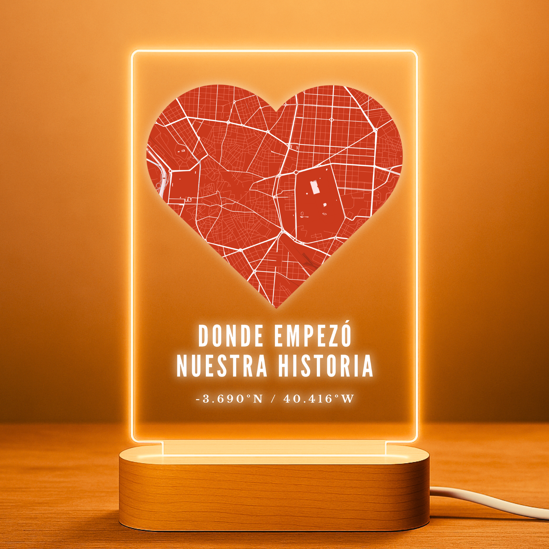 Candeeiro "I Love You" com fotos e base de luz
