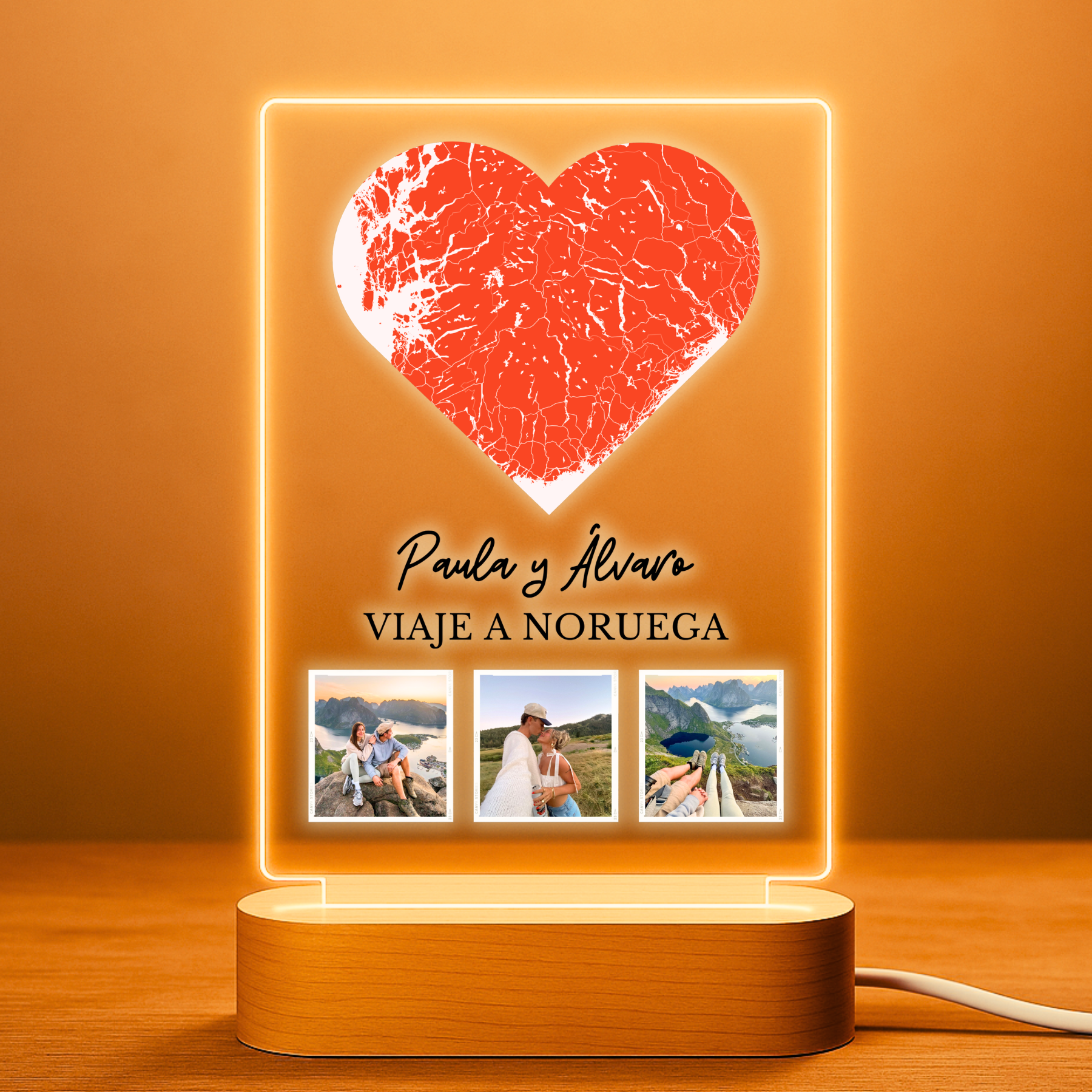 Candeeiro "I Love You" com fotos e base de luz