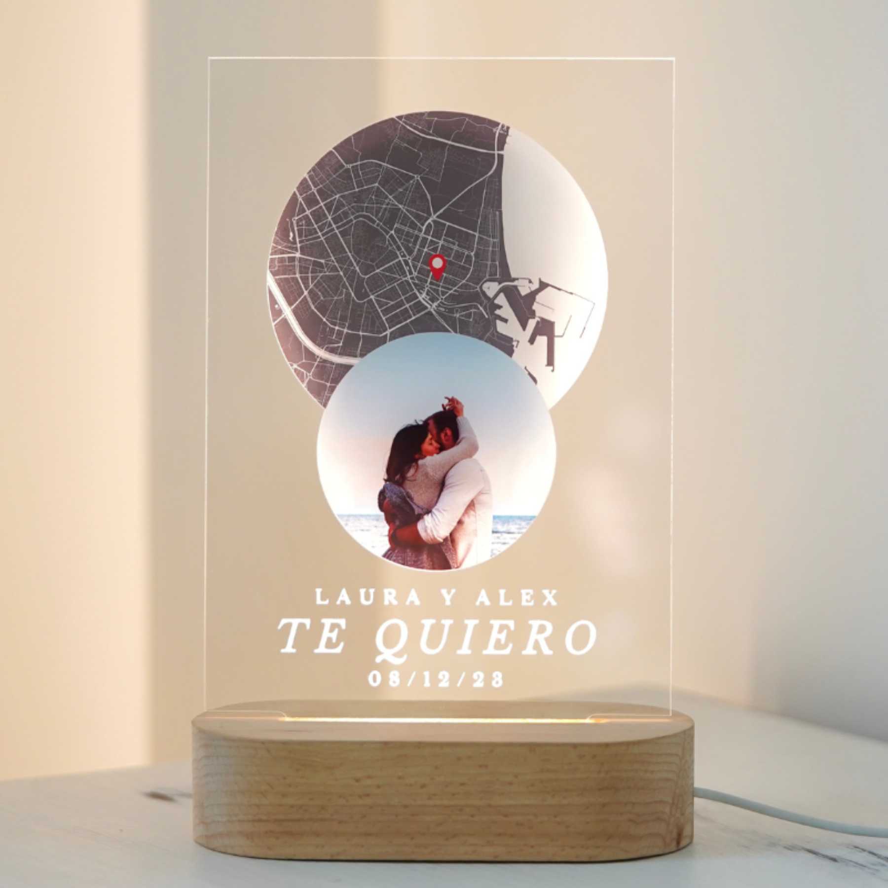 Candeeiro "I Love You" com fotos e base de luz