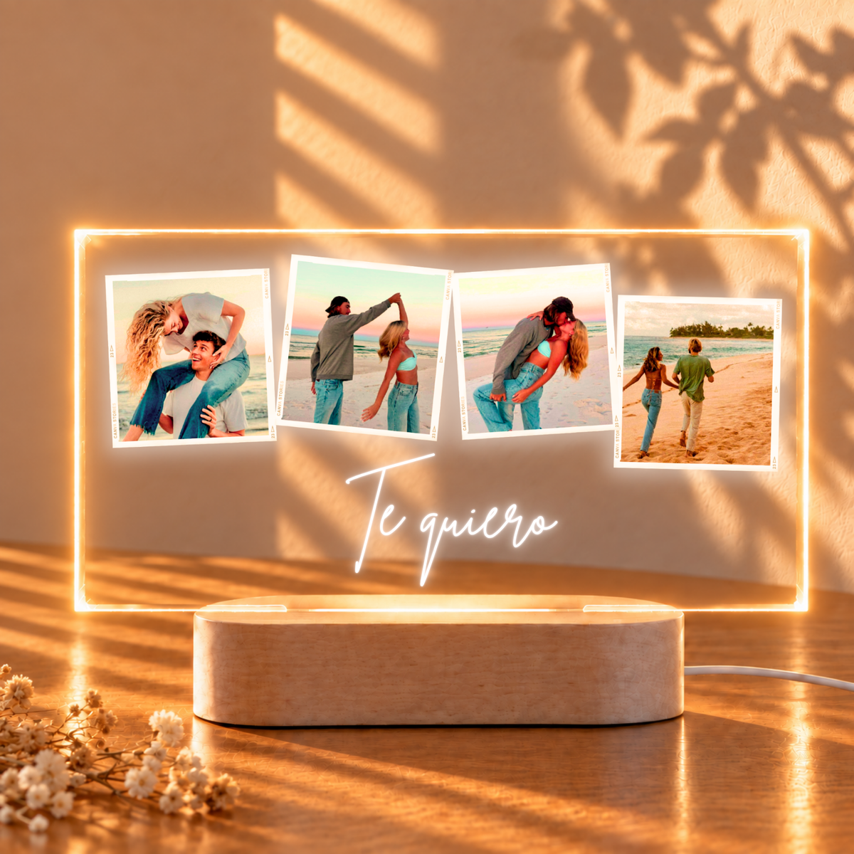 Lámpara Personalizada con 4 Fotos y Texto para Parejas