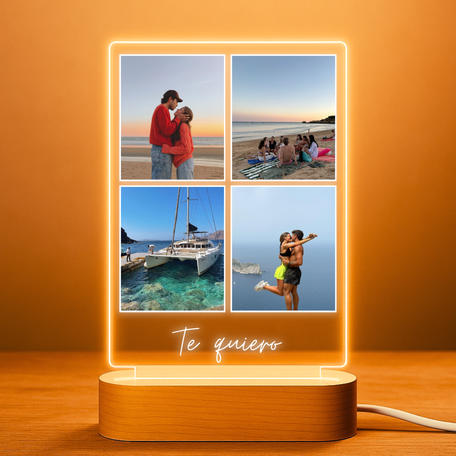  Lámpara personalizada con 4 fotos y texto sobre metacrilato premium